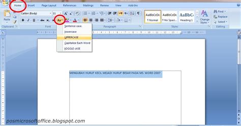 Namun demikian huruf arab belum bisa diketikkan meskipun kursor berada di sebelah kanan. Mengubah Huruf Kecil Menjadi Huruf Besar pada Ms. Word 2007