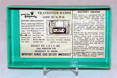 A Factory Repaired Regency Tr 1 Transistor Radio With A Tr 1g Case