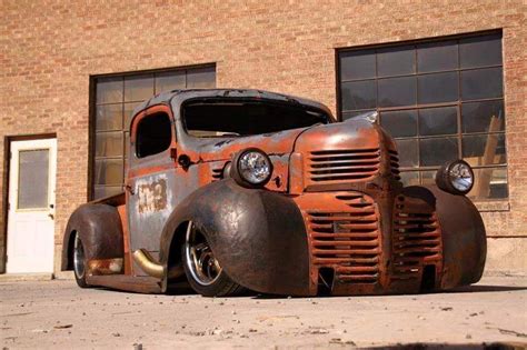 Slammed Dodge Ratrod Pickup With The Exhaust Exiting Through The Front