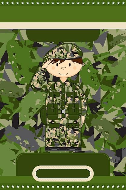 Desenho Animado Saudando O Soldado Do Exército Na Ilustração De
