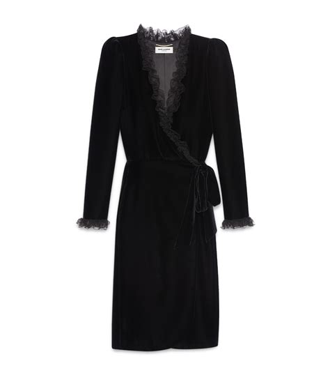 Womens Saint Laurent Black Velvet Ruffled Wrap Dress Harrods Uk