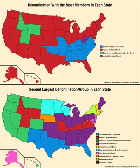 The Largest And Second Largest Religious Denominations In Each State