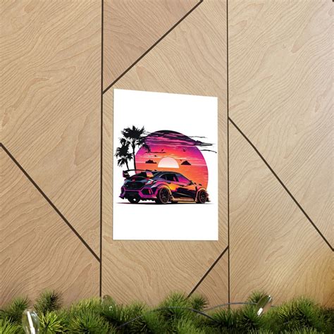 Honda Civic Type R Synthwave Poster Vertical Etsy