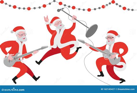 Merry Santa Claus Playing Guitars And Dancing Stock Vector