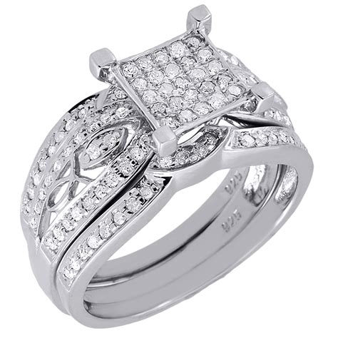 Diamond Bridal Set Sterling Silver Antique Filigree Engagement