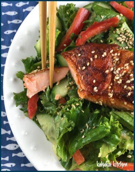 Kahakai Kitchen Inas Asian Grilled Salmon Served With Green Salad