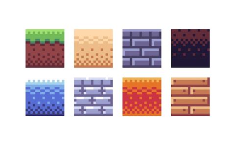 Premium Vector Square Tile Pixel Art Set Different Ground Texture