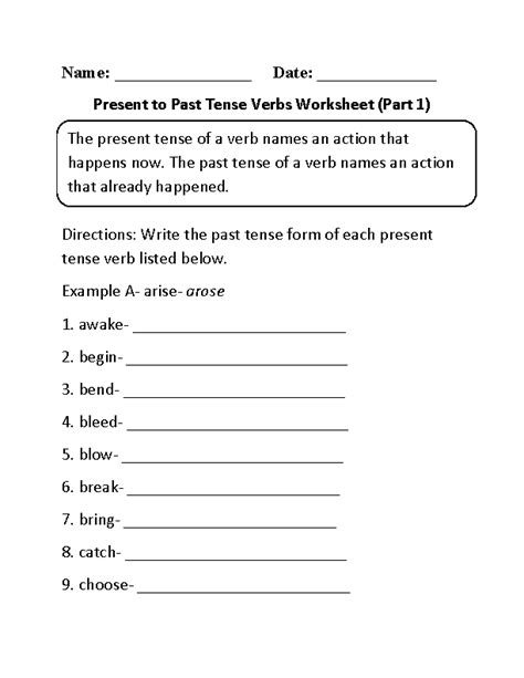 Verbs In Past Tense Worksheet