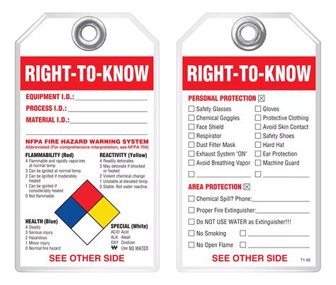 Safety Tag Right To Know Nfpa Diamond Chart
