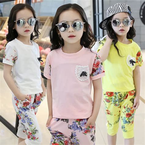 Children Clothing Girls Suit Summer New Cotton Floral Fashion Round