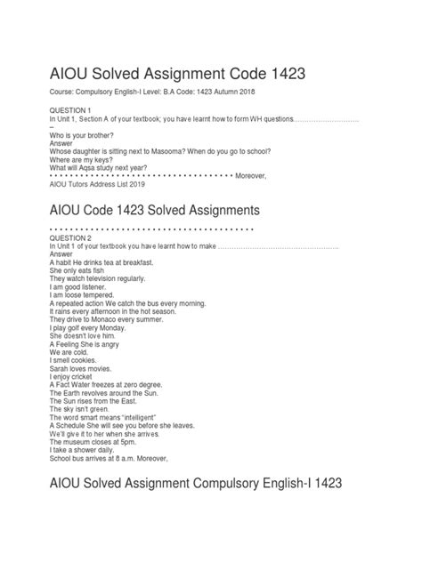 Aiou Solved Assignment Code 1423 Pdf English Language