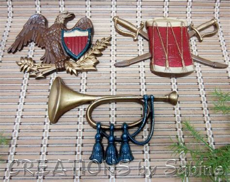 free shipping sexton revolutionary war wall hangings set of 3 cast metal eagle shield bugle