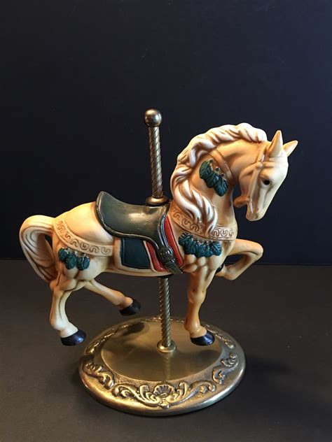 Porcelain Horse Figurine ~ Carousel Horse ~ Galloping Horse ~ Beige
