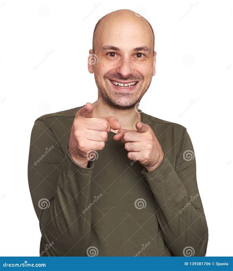 Funny Bald Man Pointing Fingers At You Stock Photo Image Of Gesture