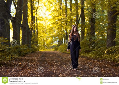 Witch In Autumn Forest Stock Image Image Of Green Black 60322345