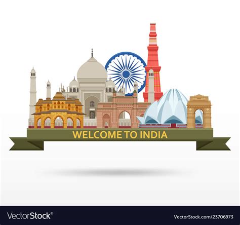Travel In India Concept Indian Most Famous Sights Vector Image