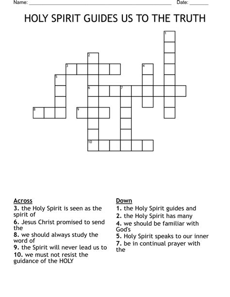 Holy Spirit Guides Us To The Truth Crossword Wordmint