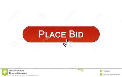 Place Bid Web Interface Button Clicked With Mouse Cursor Wine Red Color