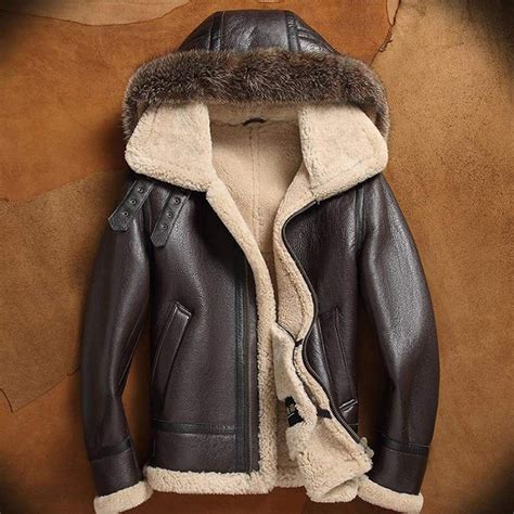 Men S Sheepskin Shearling Jacket Detachable Hooded B3 Flight Jacket Raccoon Fur Collar Aviator