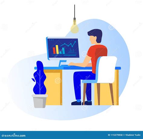 Man Working On Pc Stock Vector Illustration Of Laptop 115379858