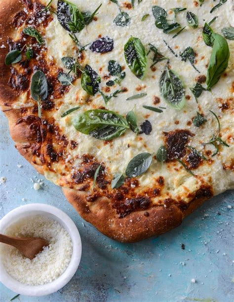 White Pizza With Garlic Sauce And Garden Herbs How Sweet Eats