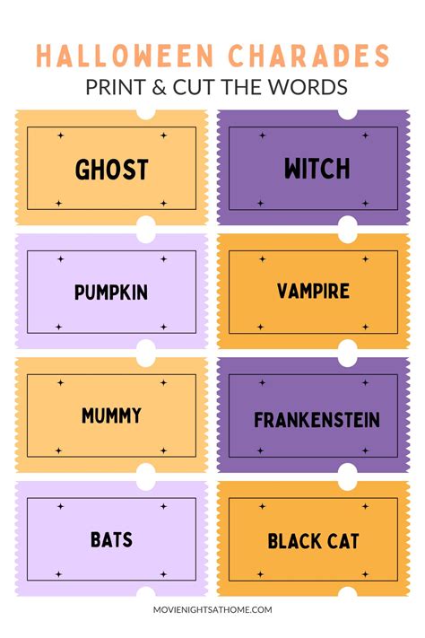 Halloween Charades Word List Printable
