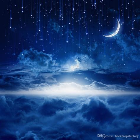 2019 Dark Blue Night Bright Crescent Moon Photo Backdrops