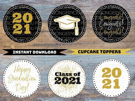 Graduation Cupcake Printable Toppers Class Of 2022 Black Etsy
