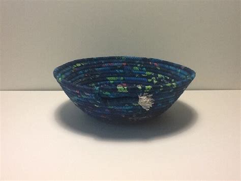 Navy Blue Batik Coiled Rope Bowl Fabric Bowl Catchall