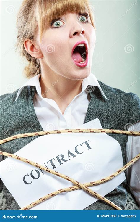 Afraid Businesswoman Bound By Contract Terms Stock Image Image Of Bondage Business 69497989