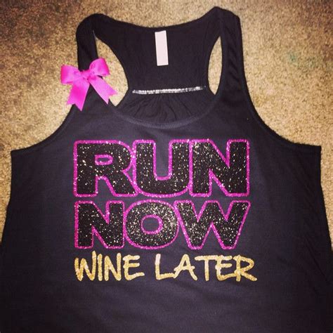 Run Now Wine Later Glitter Racerback Workout Tank Womens Fitness