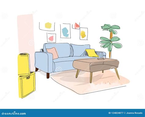 Vector Interior Design Illustration Living Room Furniture Stock