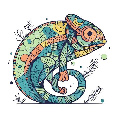 Premium Vector Colorful Chameleon Hand Drawn Vector Illustration