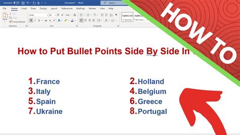 How To Put Bullet Points Side By Side In Word In Two Columns Youtube