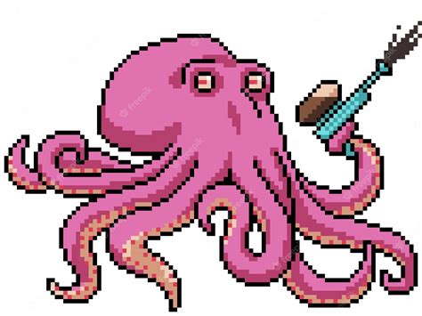 Pixel Art Octopus Split Tinte Premium Vektor