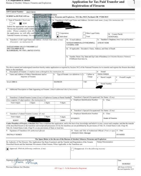 Atf Eform 4 Approvals Susquehanna Valley Firearms