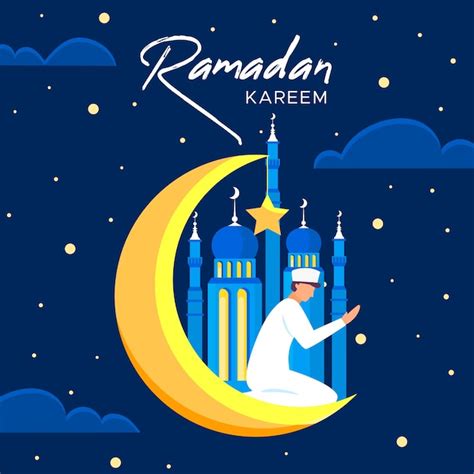 Ramadan Met Man En Maan Premium Vector
