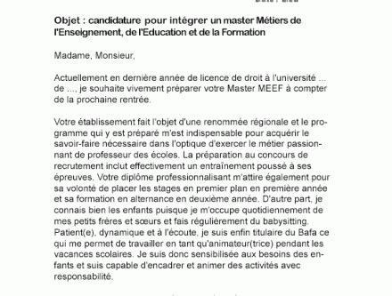 Lettre de motivation master meef 1er degré  laboitecv.fr