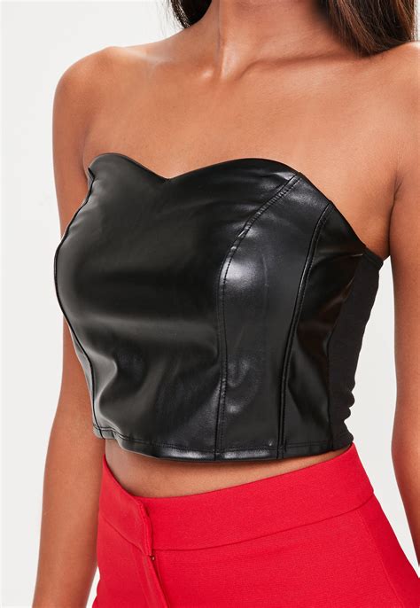 Missguided Black Faux Leather Crop Top Lyst