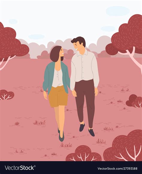 Couple Walking In Park Lovers Meeting Royalty Free Vector