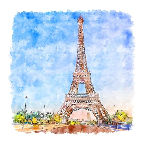Eiffeltoren Parijs Frankrijk Aquarel Schets Hand Getrokken Illustratie