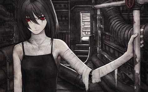 Anime Girls Artwork Cyborgs Dark Horror Iwai Ryo Red Dark Cute Anime