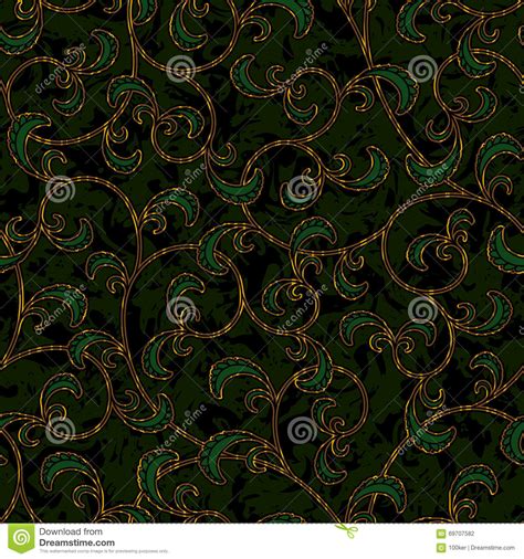 Seamless Floral Dark Green Damask Pattern Background Stock Vector