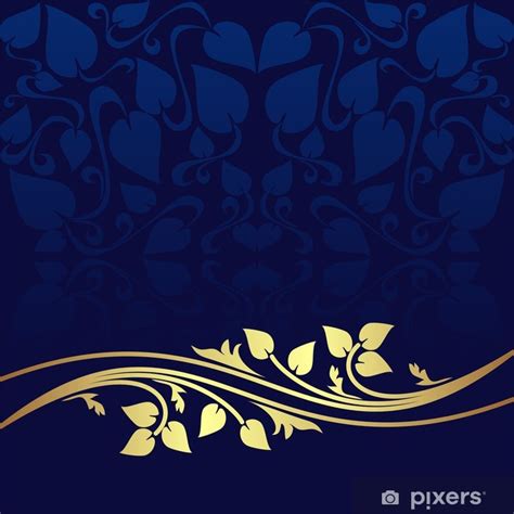 Poster Navy Blue Background Decorated The Golden Floral Border Pixersus