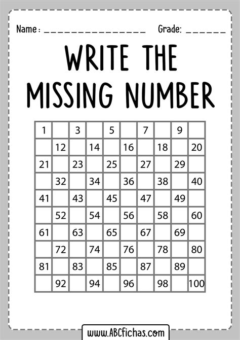 Missing Numbers Worksheets Grade 1