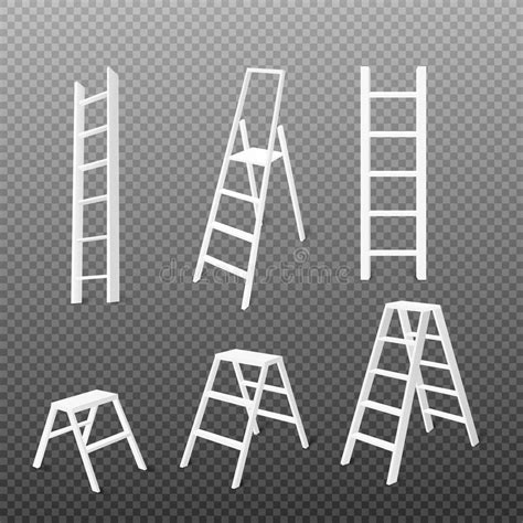 Household Step Ladders Set Realistic 3d Vector Illustration Isolated