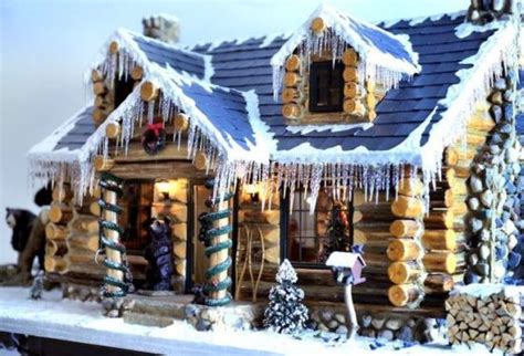 1325459 Log Cabin In The Woods Decorated With Christmas Lights At