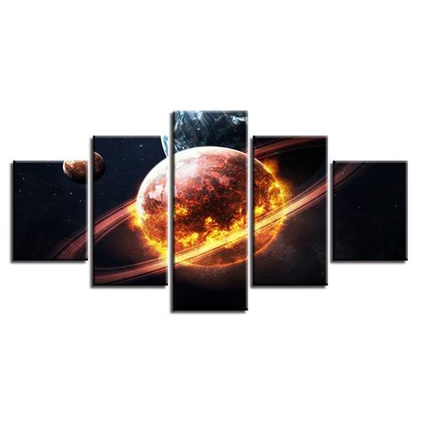 Planets Outer Space 5 Piece Hd Multi Panel Canvas Wall Art Frame