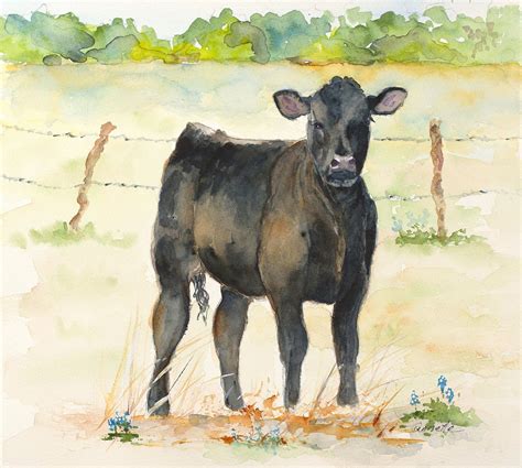 Black Angus Kitchen Art Cow Art Angus Calf Cow Painting Cow