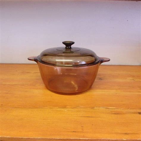 Vintage Pyrex Corning Visionware 4 5 L Pot Amber Glass Cookware Vision Vintage Pyrex Dishes